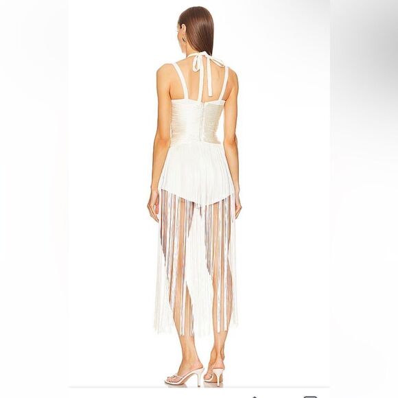 Michael Costello Angelica Fringe Maxi Top x Revolve white dress $228 NWT Sz XXS - Picture 3 of 14